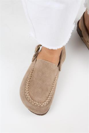 Manijero Alba MNR.010.01 Kadın Vizon Günlük Hakiki Deri Sandalet Terlik