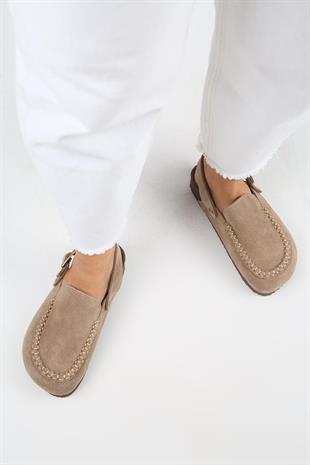 Manijero Alba MNR.010.01 Kadın Vizon Günlük Hakiki Deri Sandalet Terlik