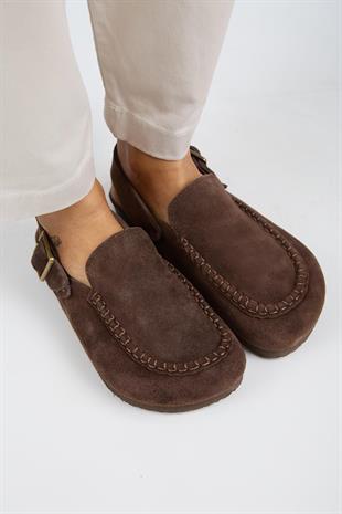 Manijero Alba Premium MNR.010.04 Kadın Koyu Kahve Günlük Hakiki Deri Sandalet Terlik