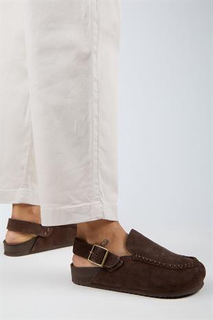 Manijero Alba Premium MNR.010.04 Kadın Koyu Kahve Günlük Hakiki Deri Sandalet Terlik