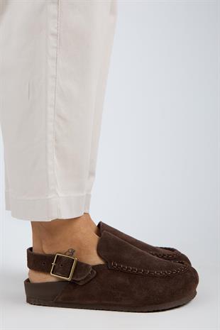 Manijero Alba Premium MNR.010.04 Kadın Koyu Kahve Günlük Hakiki Deri Sandalet Terlik