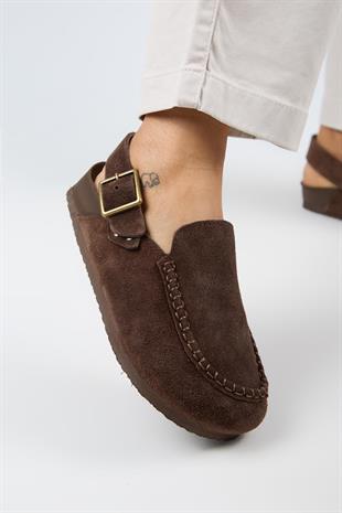 Manijero Alba Premium MNR.010.04 Kadın Koyu Kahve Günlük Hakiki Deri Sandalet Terlik