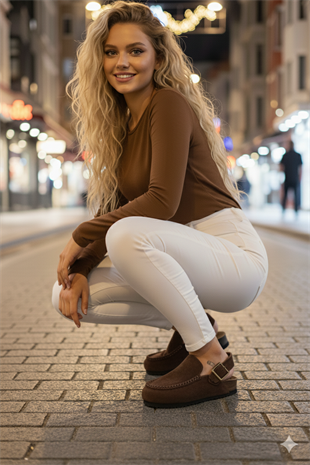 Manijero Alba Premium MNR.010.04 Kadın Koyu Kahve Günlük Hakiki Deri Sandalet Terlik