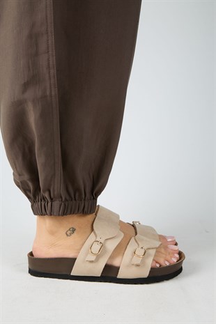 Manijero Gabi MNR.018.03 Kadın Bej Günlük Hakiki Deri Terlik