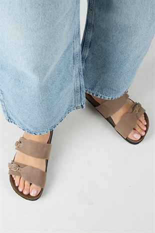 Manijero Gabi MNR.018.02 Kadın Vizon Günlük Hakiki Deri Terlik