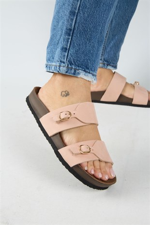 Manijero Gabi MNR.018.05 Kadın Pudra Günlük Hakiki Deri Terlik