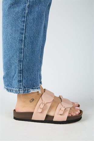 Manijero Gabi MNR.018.05 Kadın Pudra Günlük Hakiki Deri Terlik