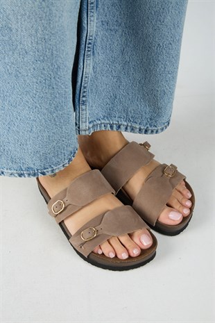 Manijero Gabi MNR.018.02 Kadın Vizon Günlük Hakiki Deri Terlik