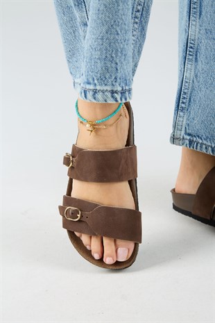 Manijero Gabi MNR.018.01 Kadın Kahverengi Günlük Hakiki Deri Terlik