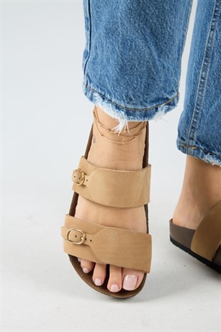 Manijero Gabi MNR.018.04 Kadın Taba Günlük Hakiki Deri Terlik