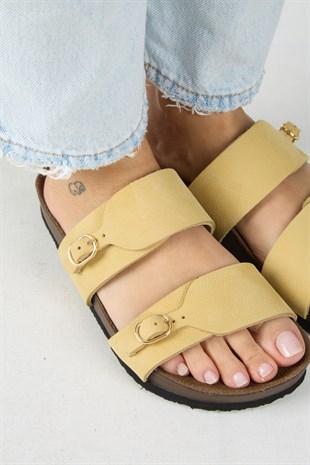 Manijero Gabi MNR.018.06 Kadın Sarı Günlük Hakiki Deri Terlik