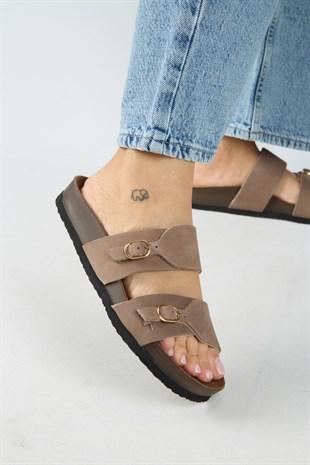 Manijero Gabi MNR.018.02 Kadın Vizon Günlük Hakiki Deri Terlik