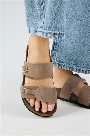 Manijero Gabi MNR.018.02 Kadın Vizon Günlük Hakiki Deri Terlik