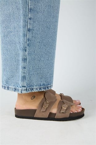 Manijero Gabi MNR.018.02 Kadın Vizon Günlük Hakiki Deri Terlik