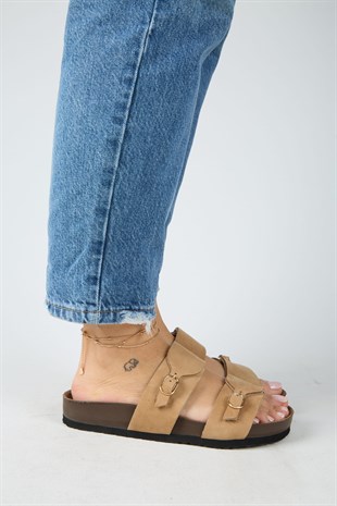 Manijero Gabi MNR.018.04 Kadın Taba Günlük Hakiki Deri Terlik