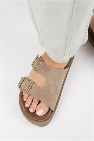 Manijero Jimena MNR.012.01 Kadın Vizon Kalın Taban Günlük Hakiki Deri Terlik