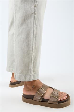 Manijero Jimena MNR.012.01 Kadın Vizon Kalın Taban Günlük Hakiki Deri Terlik