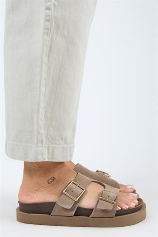 Manijero Jimena MNR.012.01 Kadın Vizon Kalın Taban Günlük Hakiki Deri Terlik