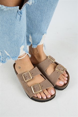 Manijero Mira MNR.021.02 Kadın Vizon Günlük Hakiki Deri Terlik