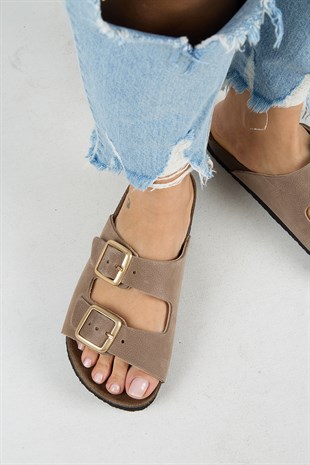 Manijero Mira MNR.021.02 Kadın Vizon Günlük Hakiki Deri Terlik