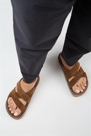 Manijero Paula MNR.011.02 Kadın Taba Kalın Taban Günlük Hakiki Deri Terlik