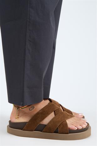 Manijero Paula MNR.011.02 Kadın Taba Kalın Taban Günlük Hakiki Deri Terlik