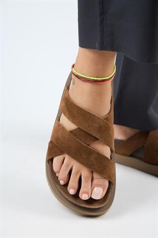 Manijero Paula MNR.011.02 Kadın Taba Kalın Taban Günlük Hakiki Deri Terlik