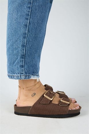 Manijero Petra MNR.020.01 Kadın Kahverengi Günlük Hakiki Deri Terlik