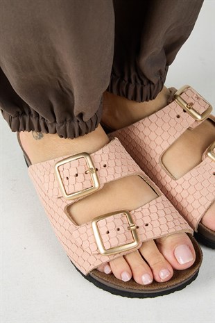 Manijero Petra MNR.020.05 Kadın Pudra Günlük Hakiki Deri Terlik