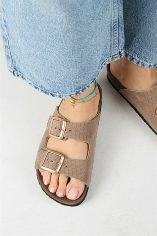 Manijero Petra MNR.020.02 Kadın Vizon Günlük Hakiki Deri Terlik