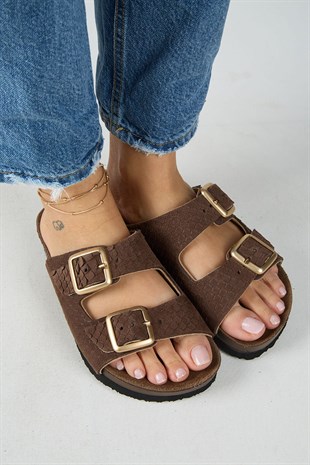 Manijero Petra MNR.020.01 Kadın Kahverengi Günlük Hakiki Deri Terlik