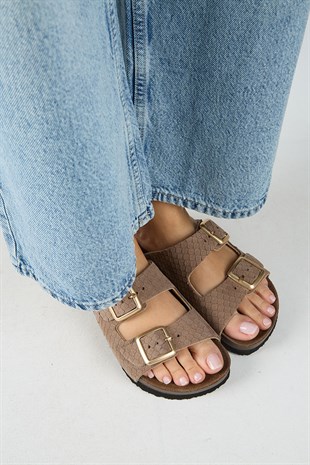 Manijero Petra MNR.020.02 Kadın Vizon Günlük Hakiki Deri Terlik