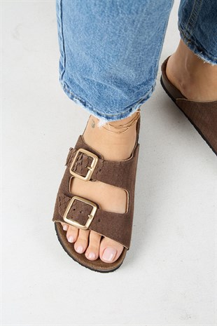 Manijero Petra MNR.020.01 Kadın Kahverengi Günlük Hakiki Deri Terlik