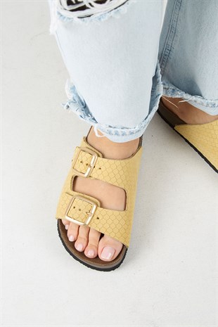 Manijero Petra MNR.020.06 Kadın Sarı Günlük Hakiki Deri Terlik