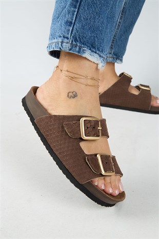 Manijero Petra MNR.020.01 Kadın Kahverengi Günlük Hakiki Deri Terlik