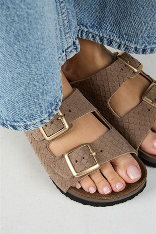 Manijero Petra MNR.020.02 Kadın Vizon Günlük Hakiki Deri Terlik