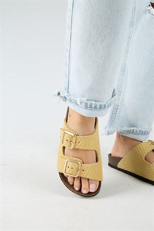 Manijero Petra MNR.020.06 Kadın Sarı Günlük Hakiki Deri Terlik