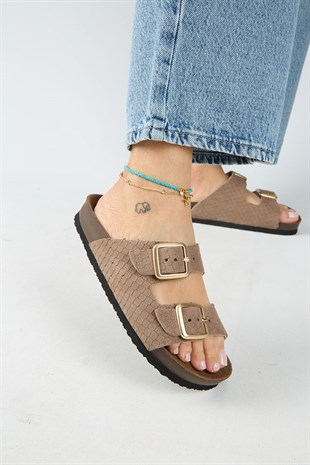 Manijero Petra MNR.020.02 Kadın Vizon Günlük Hakiki Deri Terlik