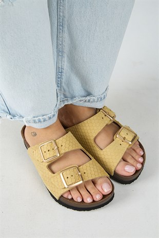 Manijero Petra MNR.020.06 Kadın Sarı Günlük Hakiki Deri Terlik