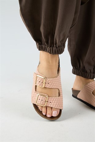 Manijero Petra MNR.020.05 Kadın Pudra Günlük Hakiki Deri Terlik