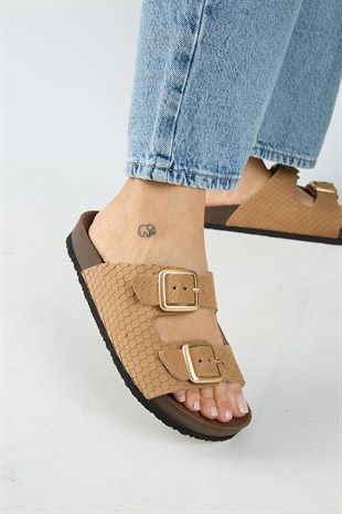 Manijero Petra MNR.020.04 Kadın Taba Günlük Hakiki Deri Terlik