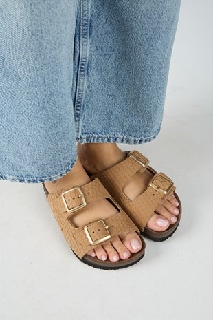 Manijero Petra MNR.020.04 Kadın Taba Günlük Hakiki Deri Terlik