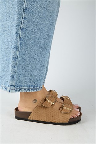 Manijero Petra MNR.020.04 Kadın Taba Günlük Hakiki Deri Terlik