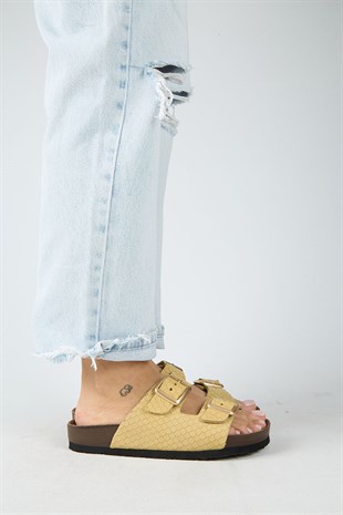 Manijero Petra MNR.020.06 Kadın Sarı Günlük Hakiki Deri Terlik