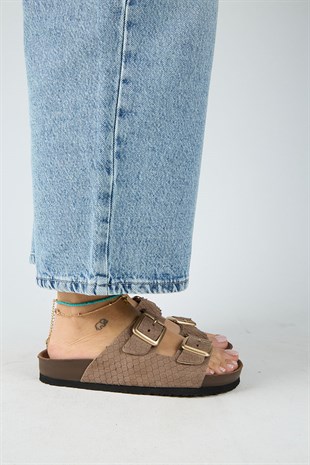 Manijero Petra MNR.020.02 Kadın Vizon Günlük Hakiki Deri Terlik