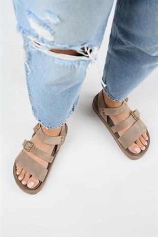 Manijero Sara MNR.013.01 Kadın Vizon Günlük Hakiki Deri Sandalet Terlik