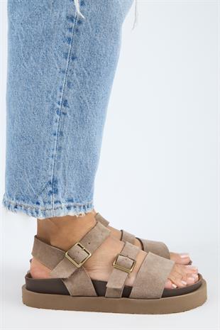 Manijero Sara MNR.013.01 Kadın Vizon Günlük Hakiki Deri Sandalet Terlik