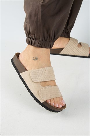 Manijero Tolly MNR.019.03 Kadın Bej Günlük Hakiki Deri Terlik