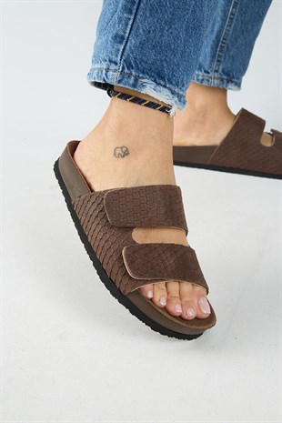 Manijero Tolly MNR.019.01 Kadın Kahverengi Günlük Hakiki Deri Terlik