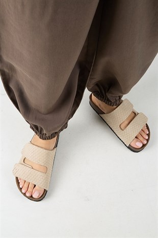 Manijero Tolly MNR.019.03 Kadın Bej Günlük Hakiki Deri Terlik